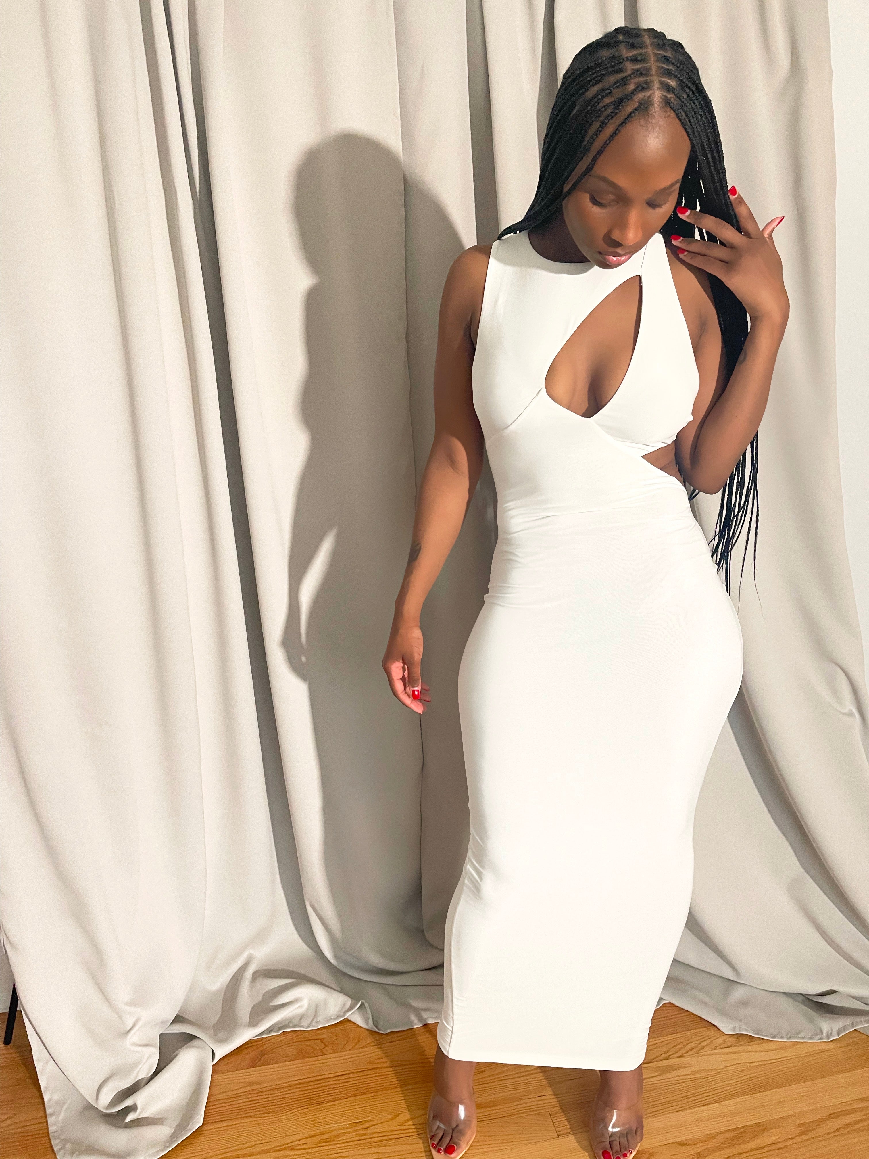 White Slinky Maxi Cutout Dress – Nevar Collection White Slinky Maxi Cutout Dress – Nevar Collection