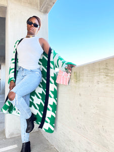 Green and White Long Cardigan